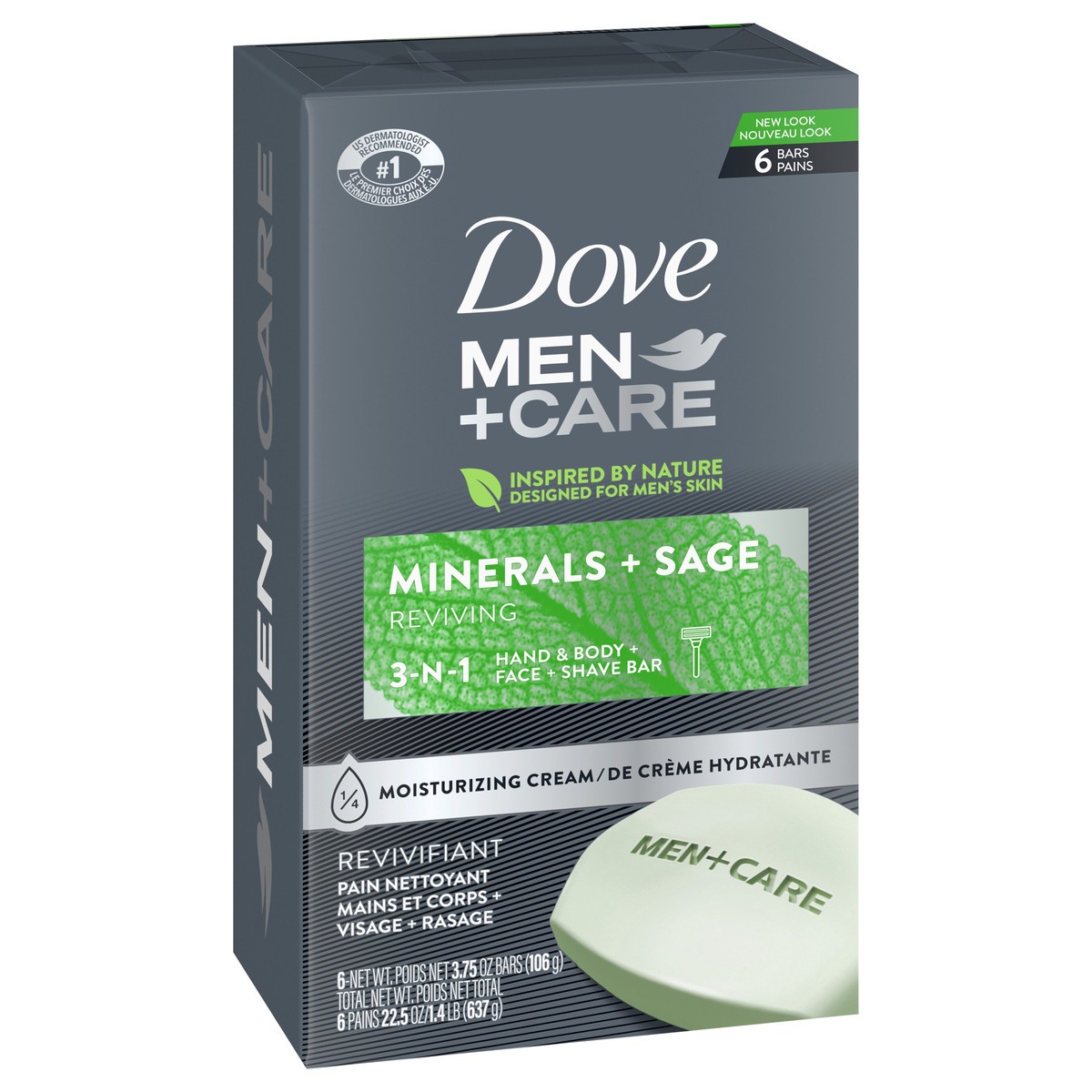 slide 4 of 7, Dove Men+Care Body and Face Bar Minerals + Sage, 3.75 oz, 6 Bars, 3.75 oz