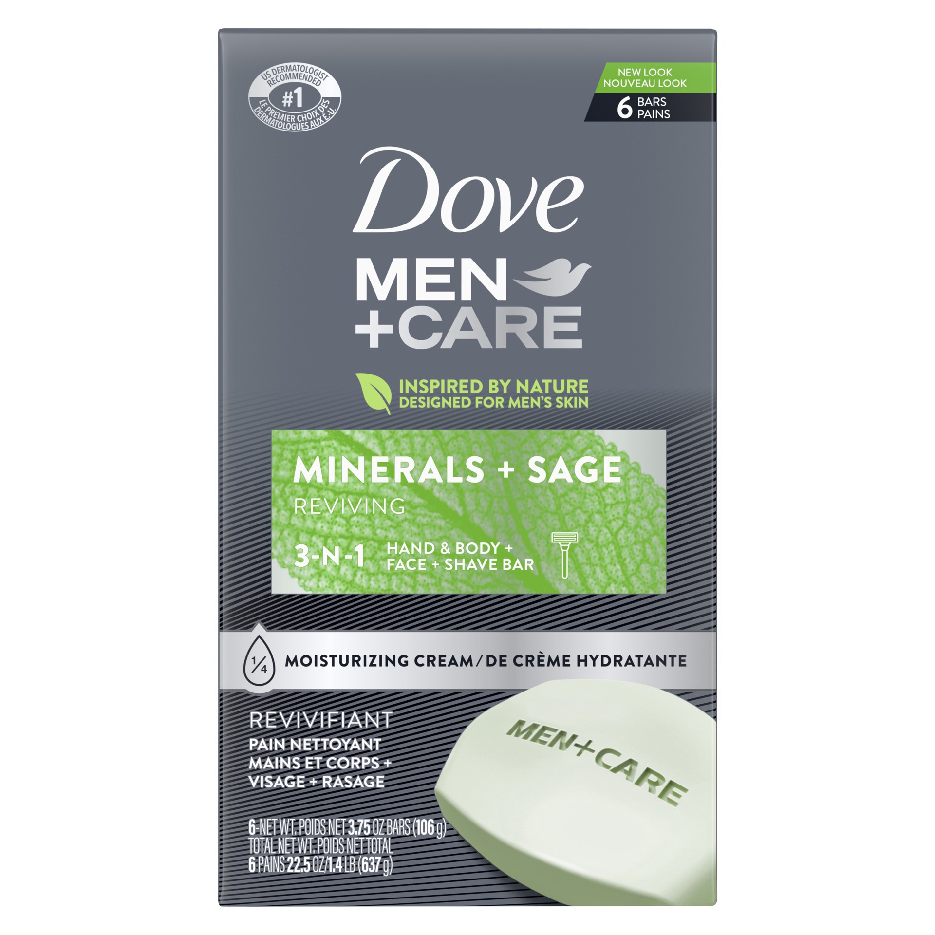 slide 1 of 7, Dove Men+Care Body and Face Bar Minerals + Sage, 3.75 oz, 6 Bars, 3.75 oz