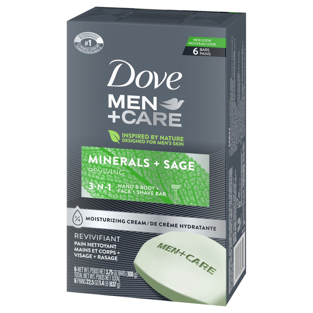 slide 3 of 7, Dove Men+Care Body and Face Bar Minerals + Sage, 3.75 oz, 6 Bars, 3.75 oz