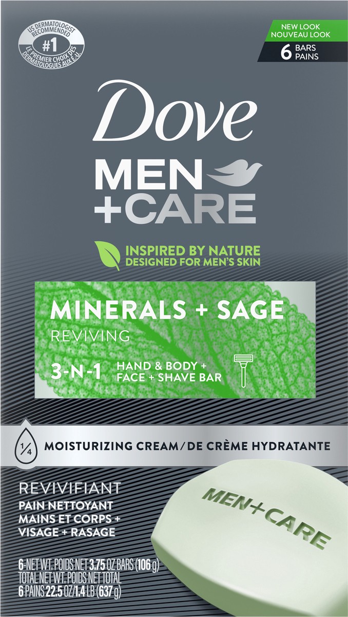 slide 7 of 7, Dove Men+Care Body and Face Bar Minerals + Sage, 3.75 oz, 6 Bars, 3.75 oz