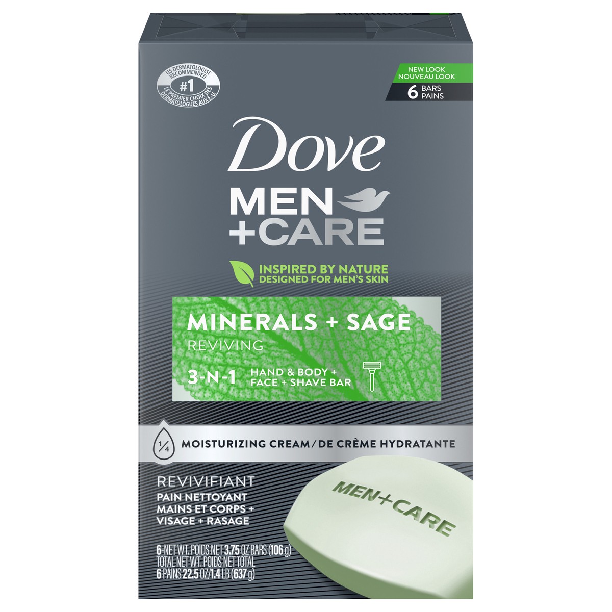 slide 5 of 7, Dove Men+Care Body and Face Bar Minerals + Sage, 3.75 oz, 6 Bars, 3.75 oz