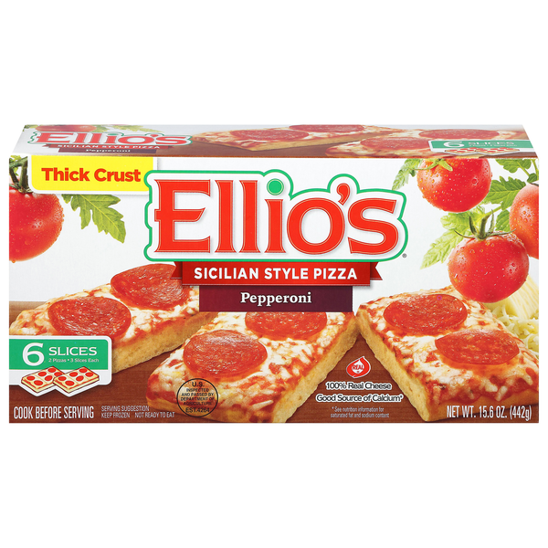 slide 1 of 1, Ellio's Pizzeria Style Thick Crust Pepperoni Pizza, 15.6 oz