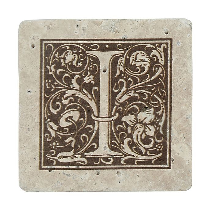 slide 1 of 2, Thirstystone Thirstrystone Travertine Monogram I'' Coaster'', 4 ct