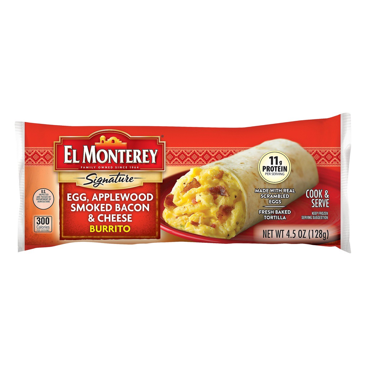 slide 1 of 9, El Monterey Egg, Cheese & Bacon Burrito, 4.5 oz