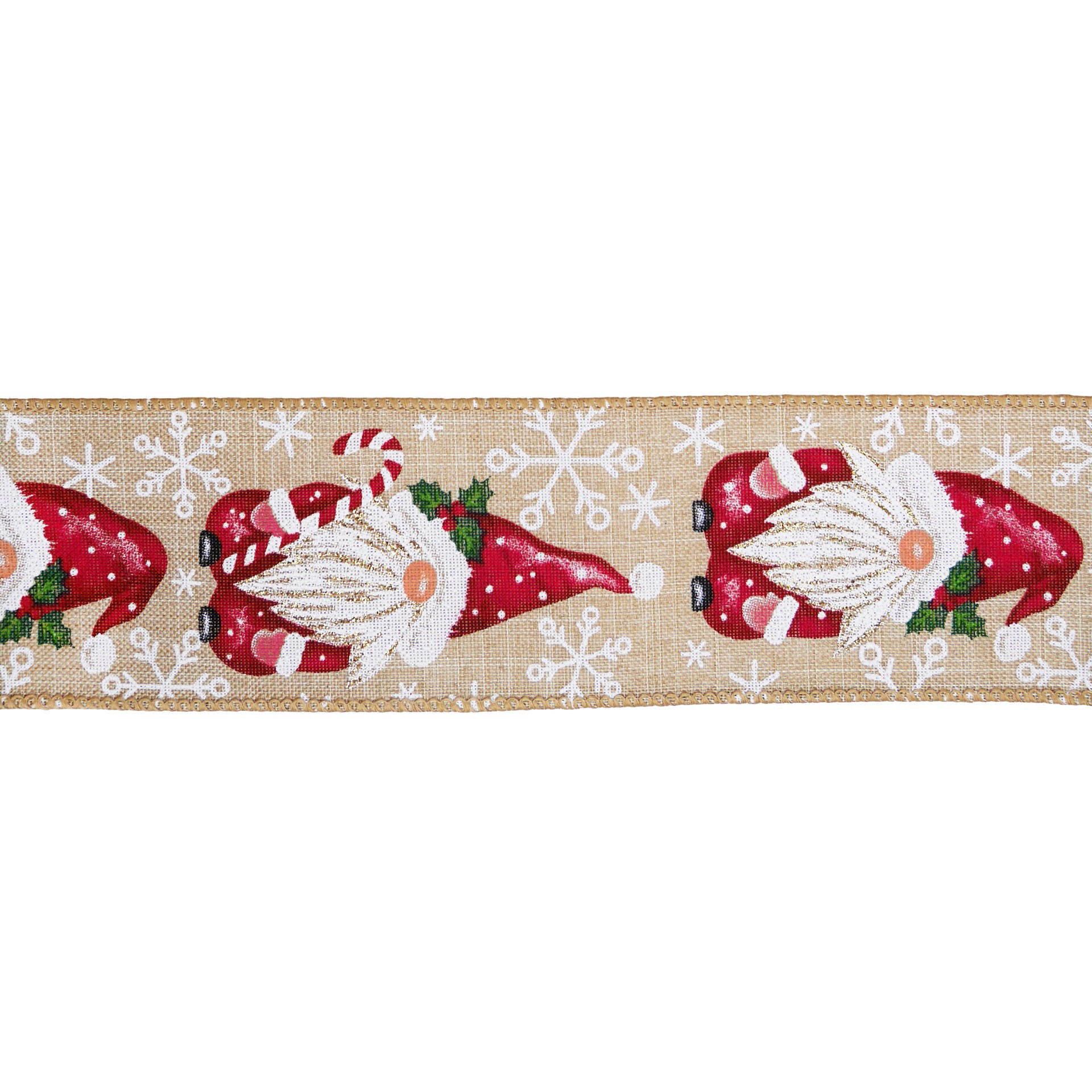 slide 2 of 3, 2.5" X 20ft. Santa Gnomes Wired Faux Linen Ribbon By Celebrate It, 2.5 in x 20 ft