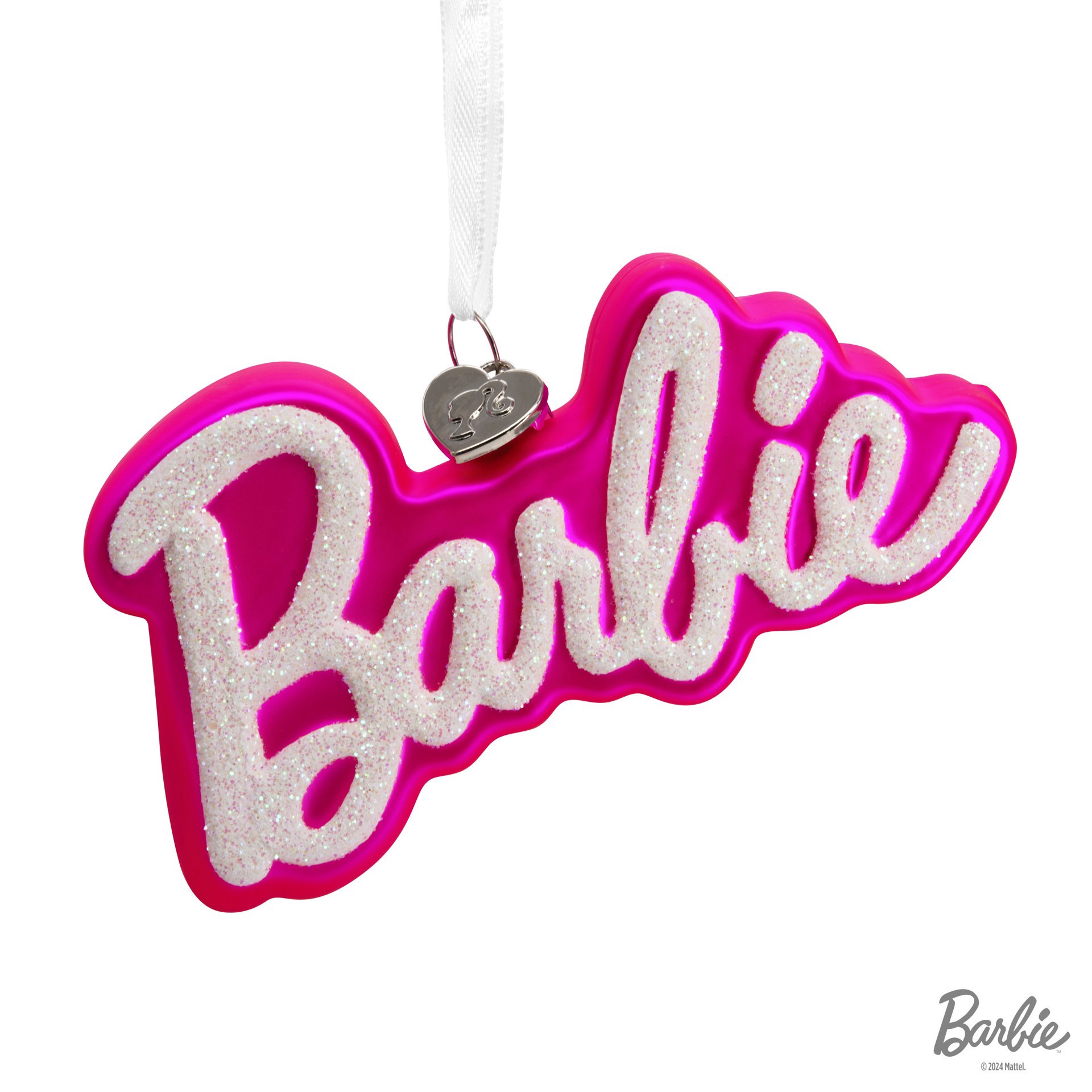slide 4 of 5, Hallmark 4.5" Barbie Logo Blown Glass Ornament, 4.5 in