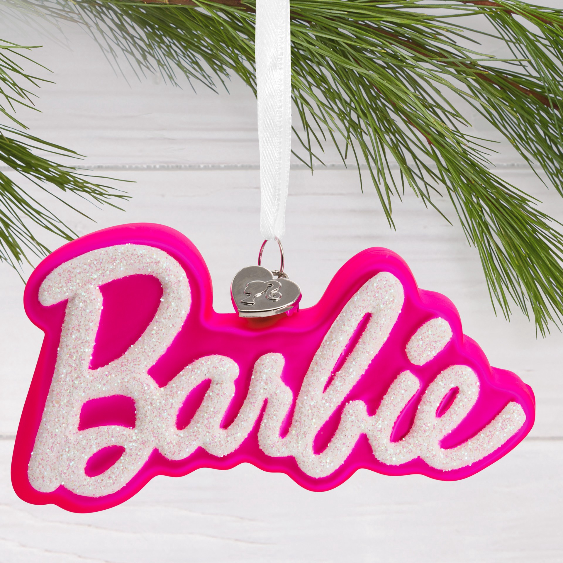 slide 5 of 5, Hallmark 4.5" Barbie Logo Blown Glass Ornament, 4.5 in