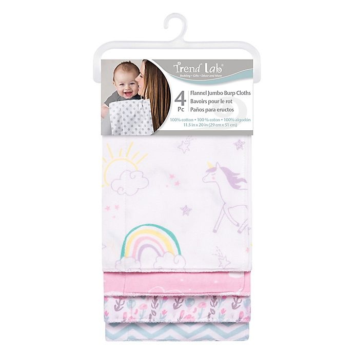 slide 2 of 2, Trend Lab Deluxe Unicorn Rainbow Flannel Burp Cloths, 4 ct