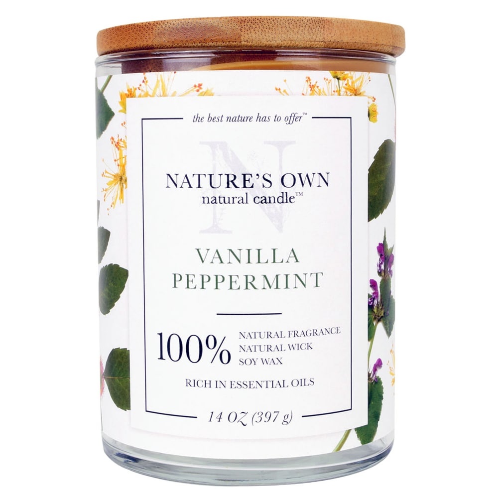 slide 1 of 1, Nature's Own Vanilla Peppermint Soy Wax Candle, 14 oz