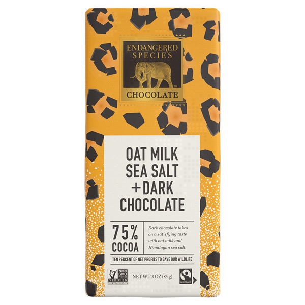 slide 1 of 1, Endangered Species Leopard Oat Milk And Sea Salt Dark Chocolate Bar, 3 oz