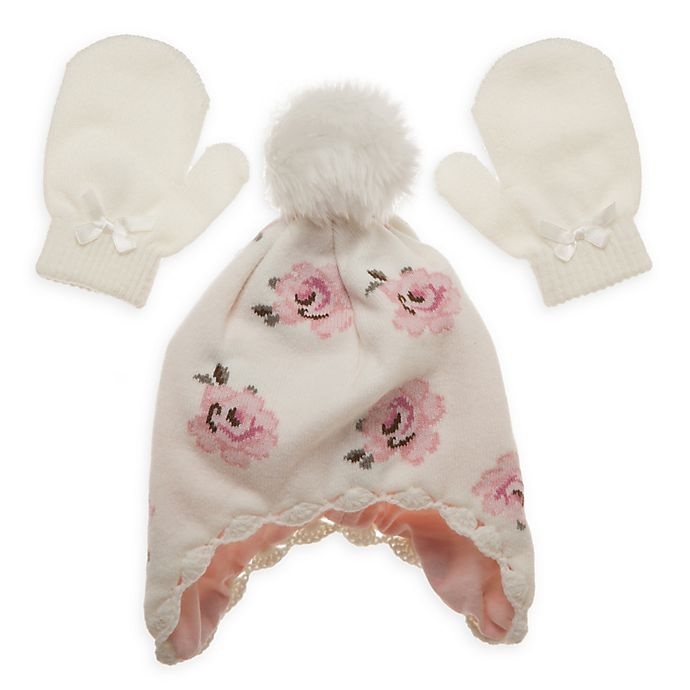 slide 1 of 1, Little Me Newborn Vintage Rose Hat and Mitten Set - Ivory, 1 ct