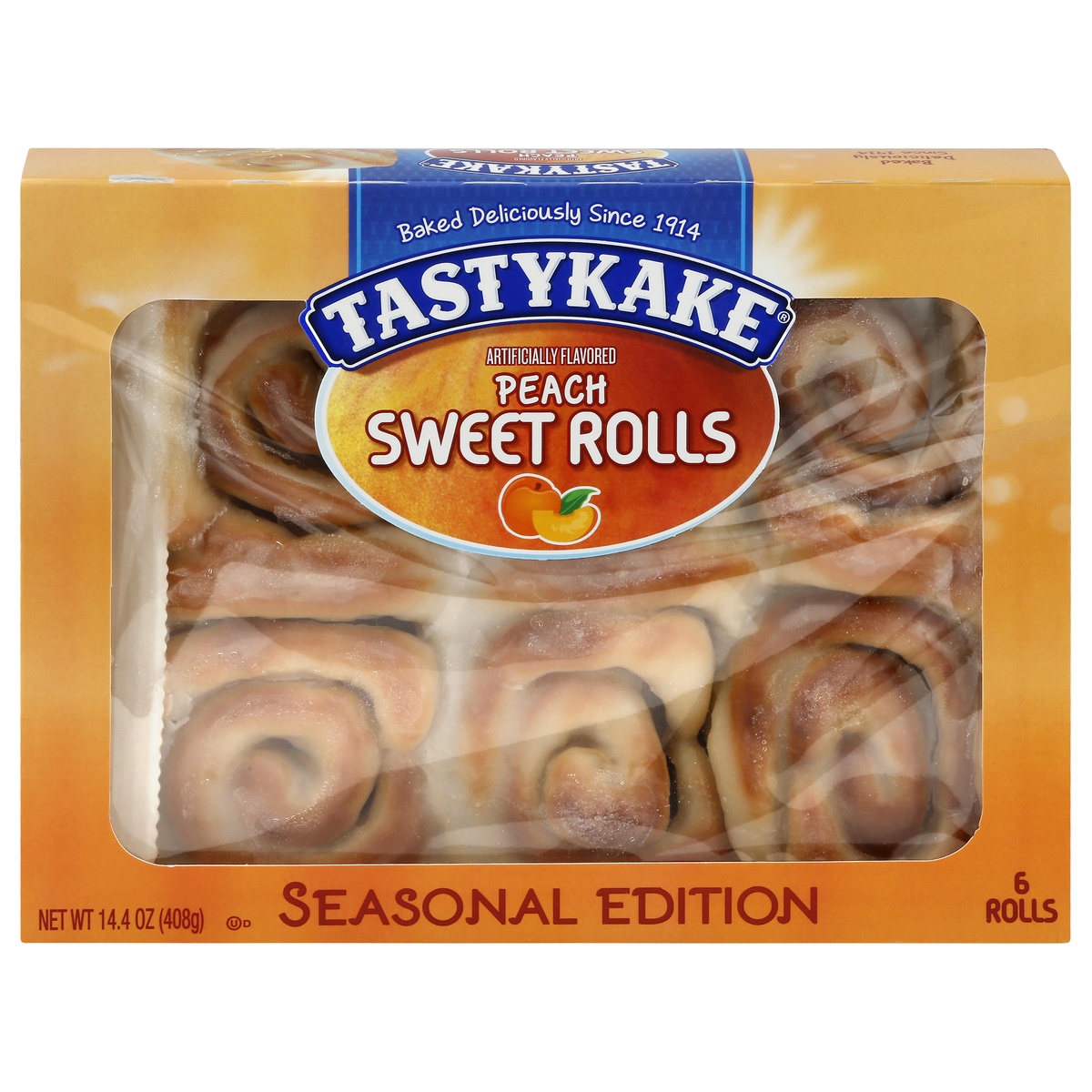 slide 1 of 1, Tastykake Peach Sweet Rolls, 14.4 oz