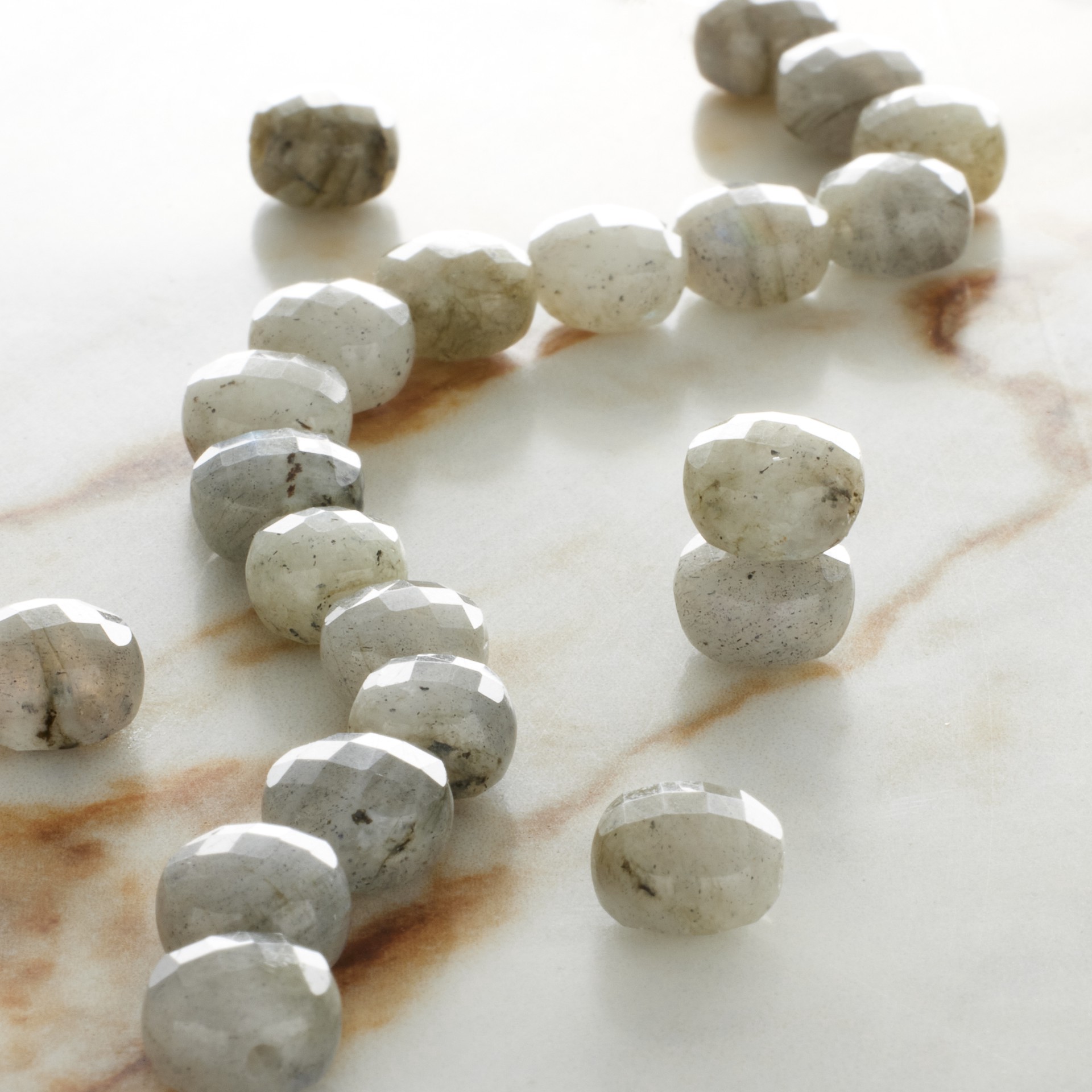 slide 3 of 3, Gray Labradorite Faceted Coin Beads, 8mm By Bead Landing, 8mm