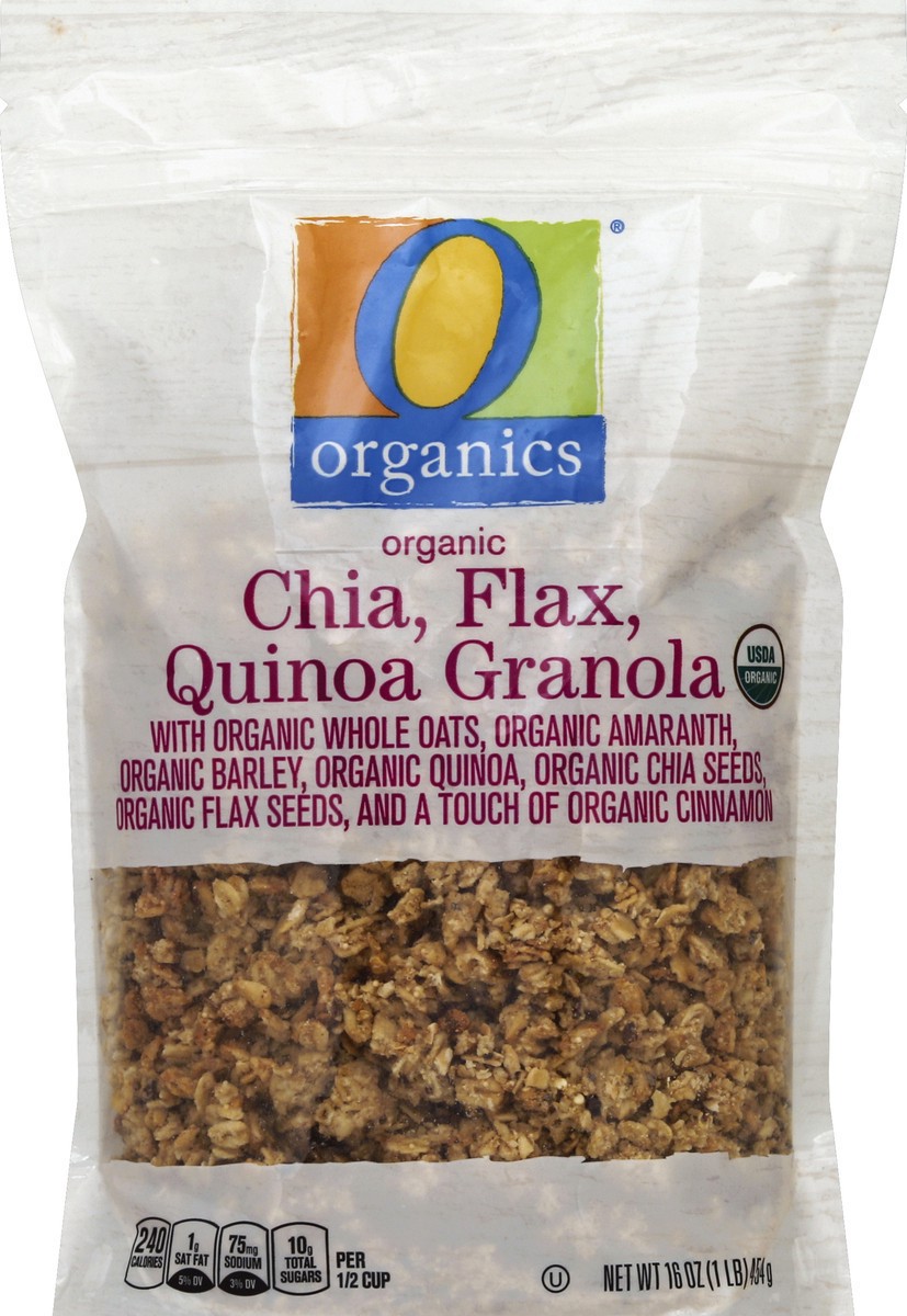 slide 2 of 7, O Orgnc Granola Chia Flax Quinoa, 