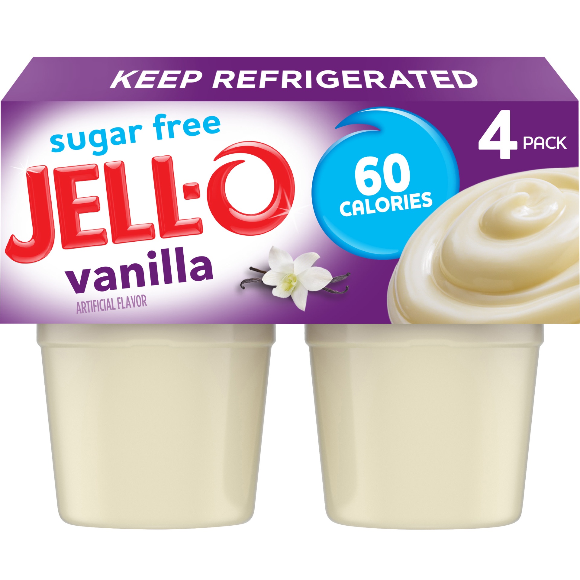 slide 1 of 7, Jell-O Vanilla Sugar Free Ready-to-Eat Pudding Cups Snack Cups, 4 ct; 14.5 oz