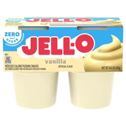 Jell-O Vanilla Artificially Flavored Zero Sugar Ready-to-Eat Pudding Snack Cups, 4 ct Cups