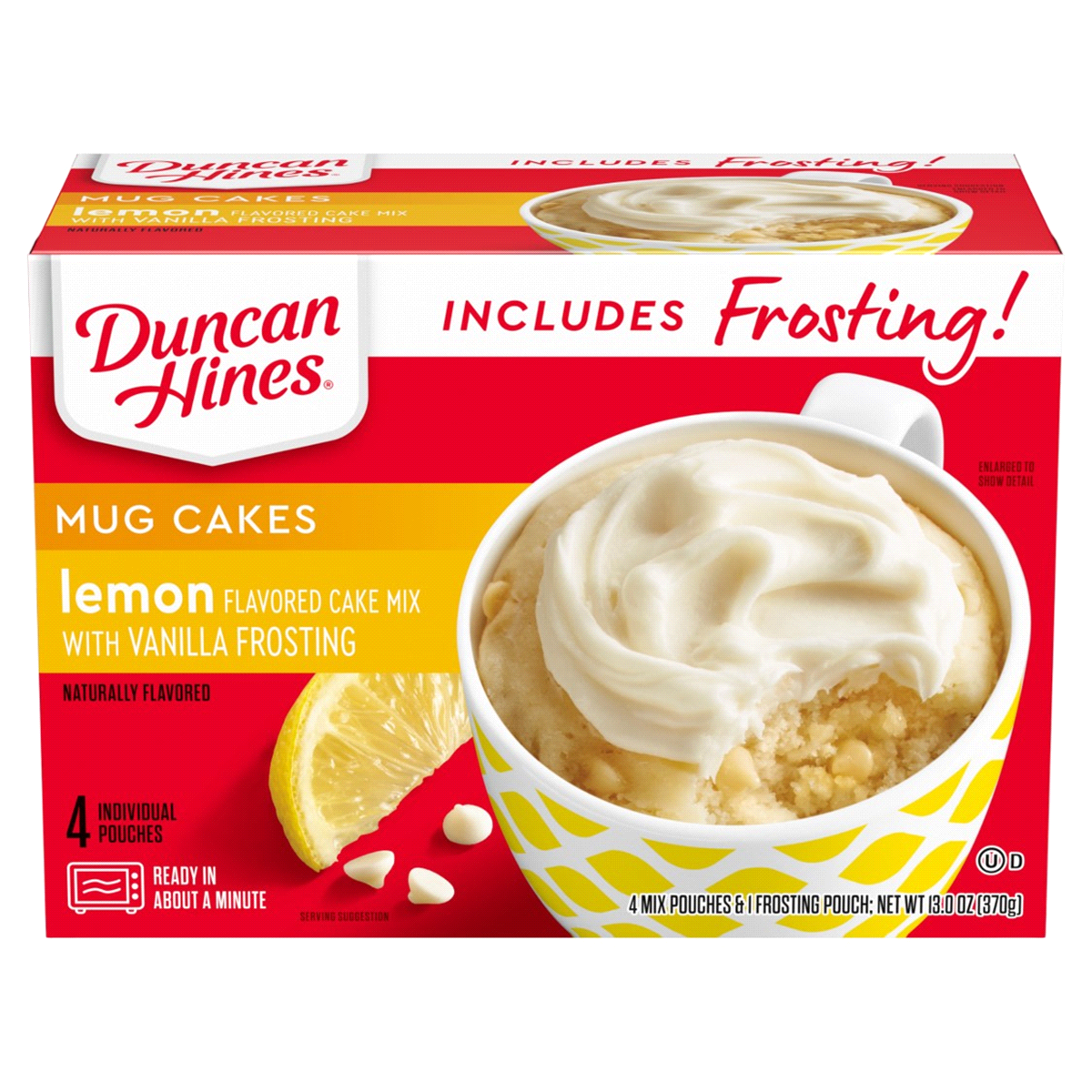 slide 1 of 1, Duncan Hines Mug Cakes Lemon Cake Mix with Vanilla Frosting, 4 ct