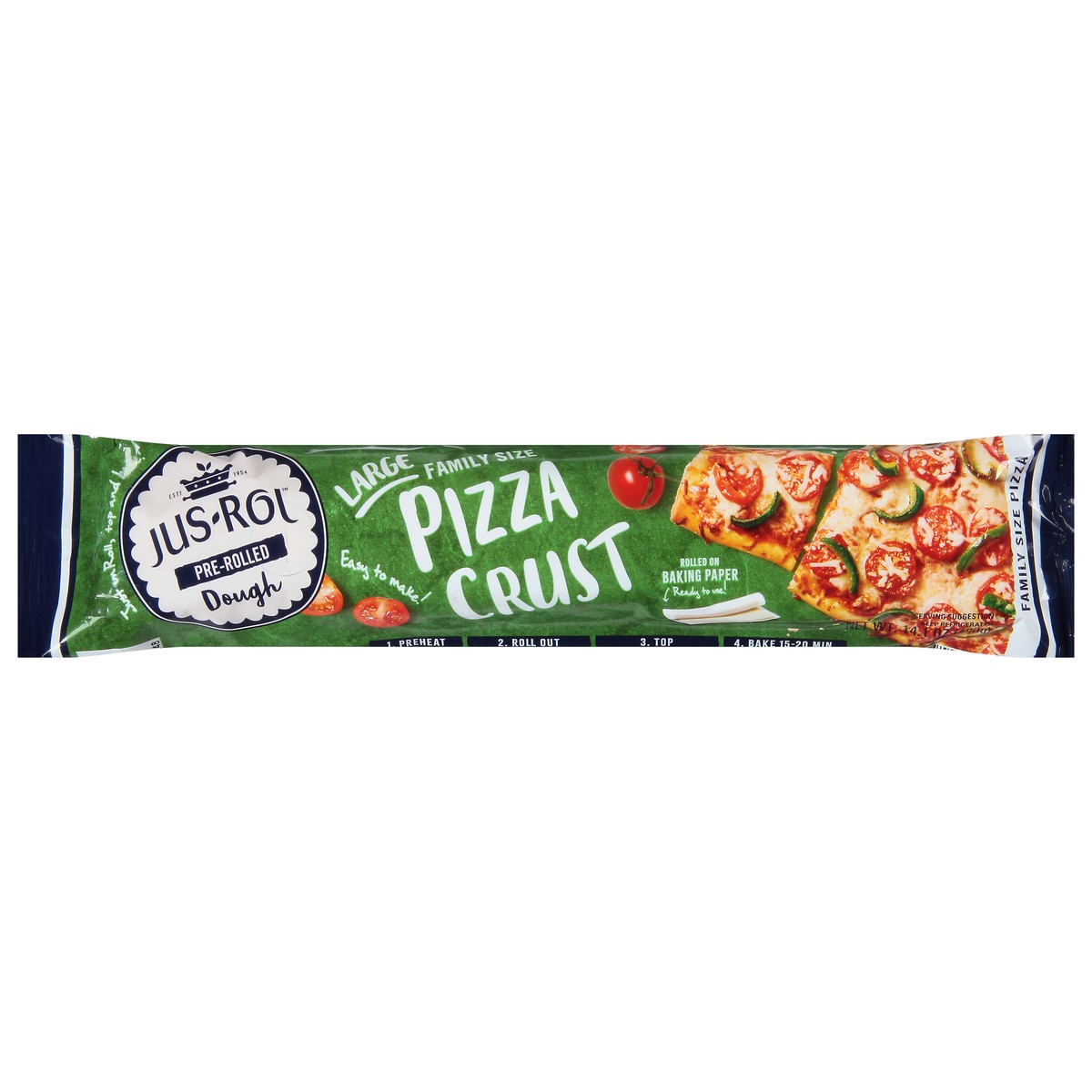 slide 1 of 12, Jus Rol Family Style Pizza Crust, 14.1 oz