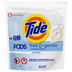 Tide PODS Free & Gentle Laundry Detergent Soap Pacs, 16 Count, Tide PODS Laundry Detergent, Laundry Detergent Pacs, Laundry PODS Detergent