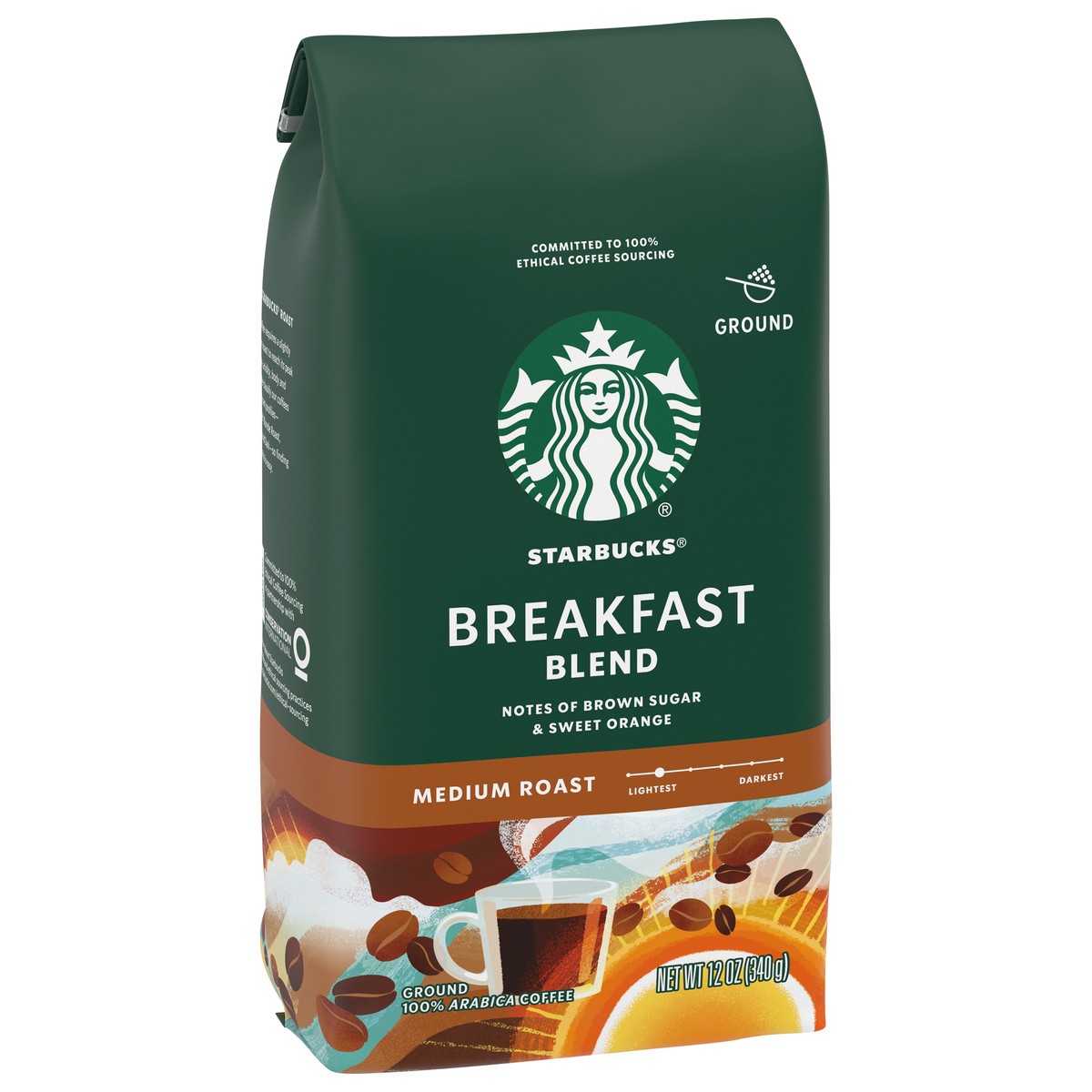 slide 8 of 8, Starbucks Ground Coffee, Medium Roast Coffee, Breakfast Blend, 100% Arabica, 1 Bag - 12 oz, 12 oz