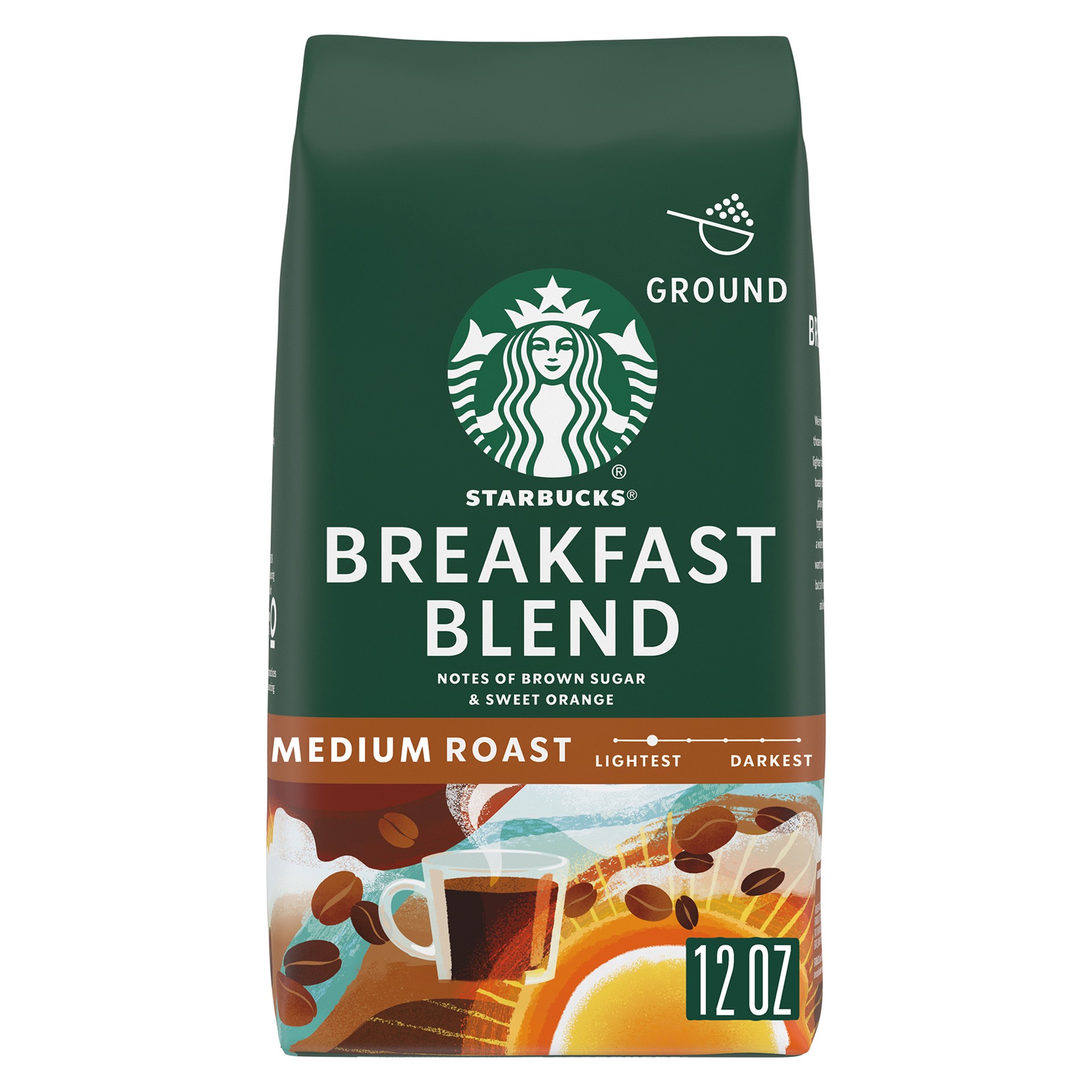 slide 1 of 8, Starbucks Ground Coffee, Medium Roast Coffee, Breakfast Blend, 100% Arabica, 1 Bag (12 Oz), 12 oz
