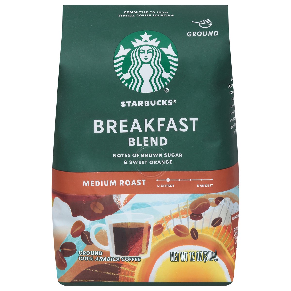 slide 1 of 8, Starbucks Ground Coffee, Medium Roast Coffee, Breakfast Blend, 100% Arabica, 1 Bag (12 Oz), 12 oz