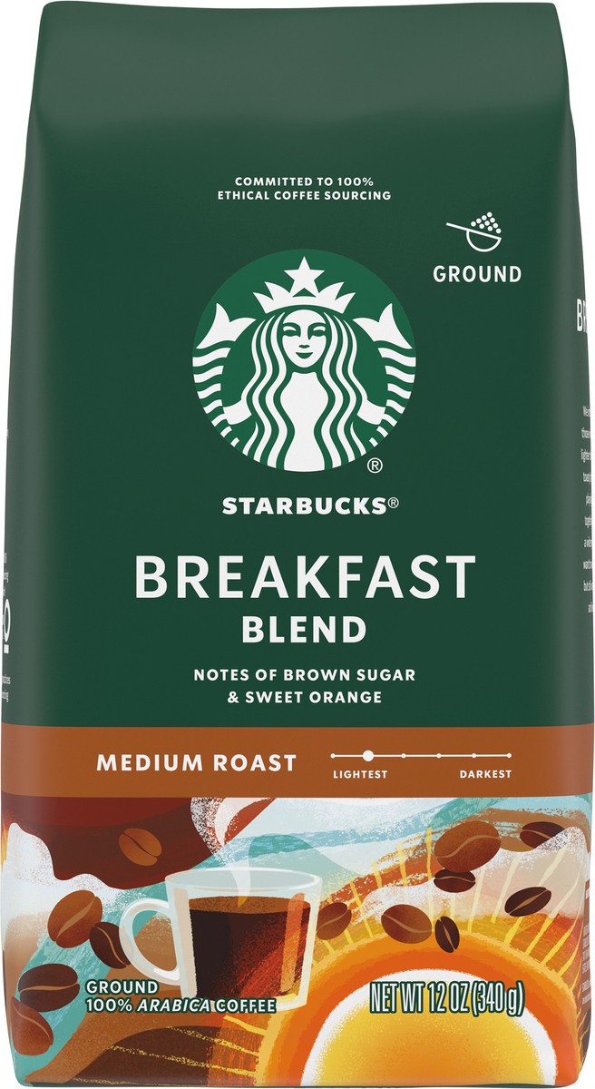 slide 1 of 8, Starbucks Ground Coffee, Medium Roast Coffee, Breakfast Blend, 100% Arabica, 1 Bag - 12 oz, 12 oz