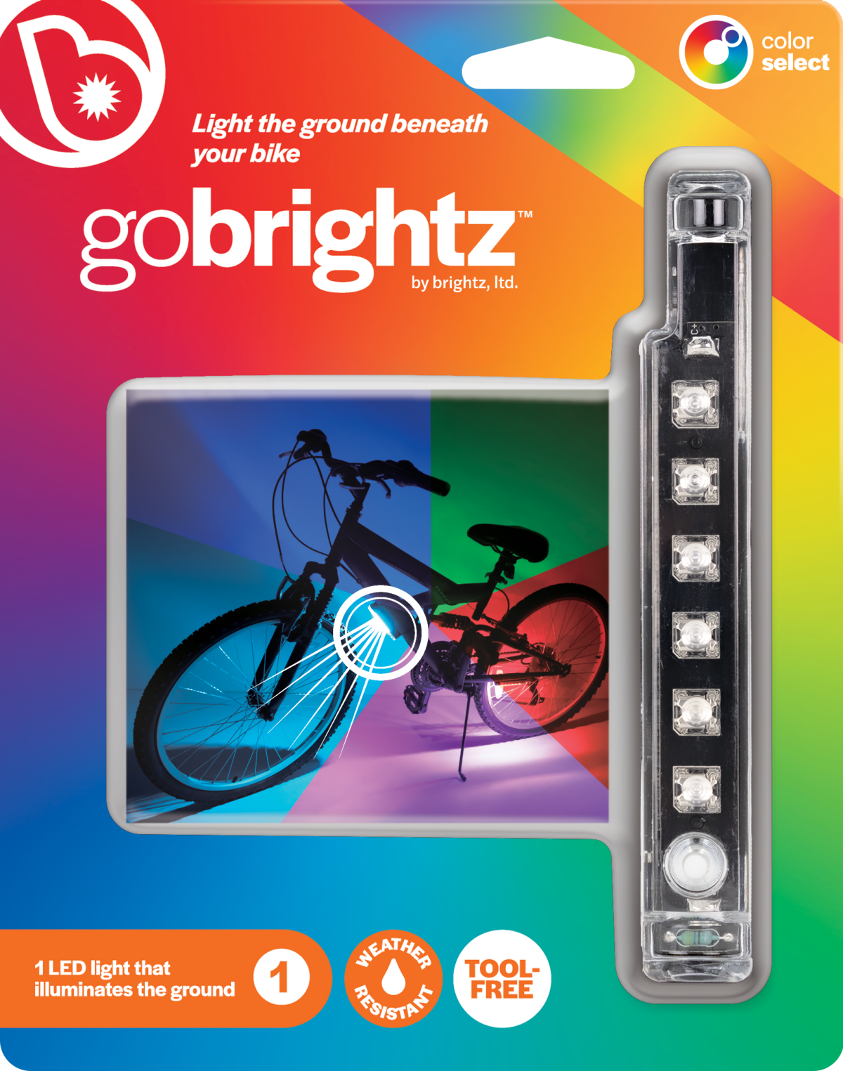 slide 1 of 3, Go Brightz Color Select LED Bicycle Accessory Frame Light, 1 ct