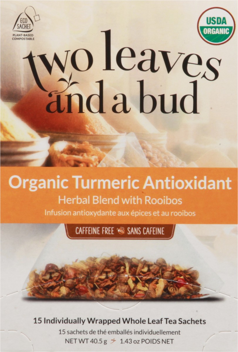 slide 12 of 12, Two Leaves and a Bud Tea Sachets Herbal Blend with Rooibos Organic Turmeric Antioxidant Tea 15 ea, 15 ct