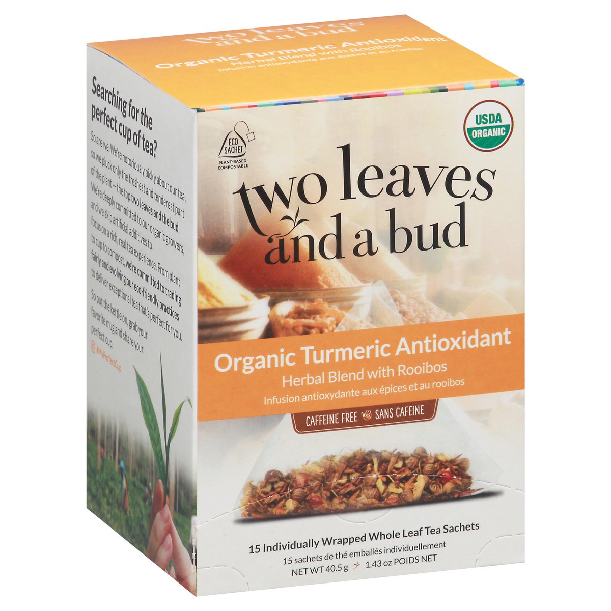 slide 5 of 12, Two Leaves and a Bud Tea Sachets Herbal Blend with Rooibos Organic Turmeric Antioxidant Tea 15 ea, 15 ct