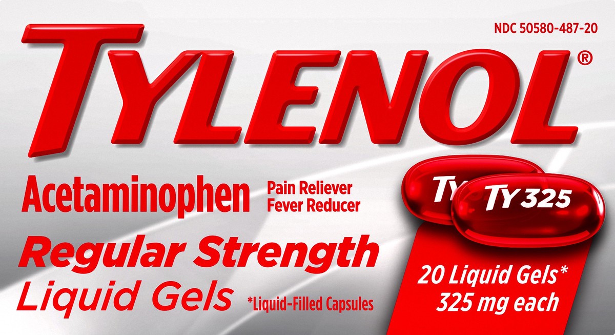 slide 1 of 7, Tylenol Regular Strength Liquid Gels with 325 mg of Acetaminophen, Pain Reliever & Fever Reducer in Liquid-Filled Capsules, 20 ct, 20 ct