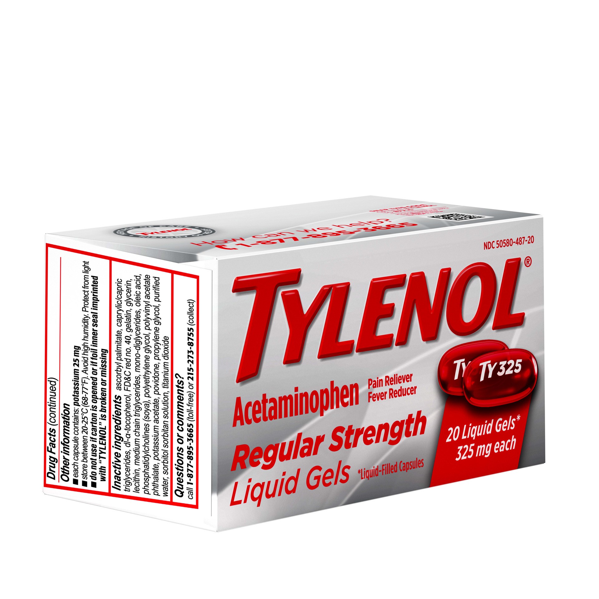 slide 2 of 7, Tylenol Regular Strength Liquid Gels with 325 mg of Acetaminophen, Pain Reliever & Fever Reducer in Liquid-Filled Capsules, 20 ct, 20 ct