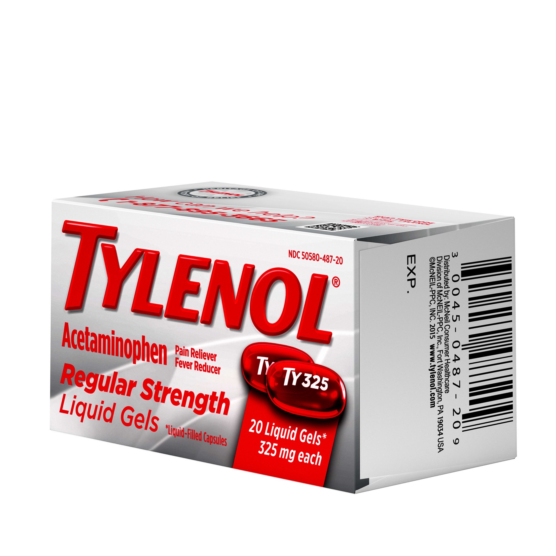 slide 3 of 7, Tylenol Regular Strength Liquid Gels with 325 mg of Acetaminophen, Pain Reliever & Fever Reducer in Liquid-Filled Capsules, 20 ct, 20 ct