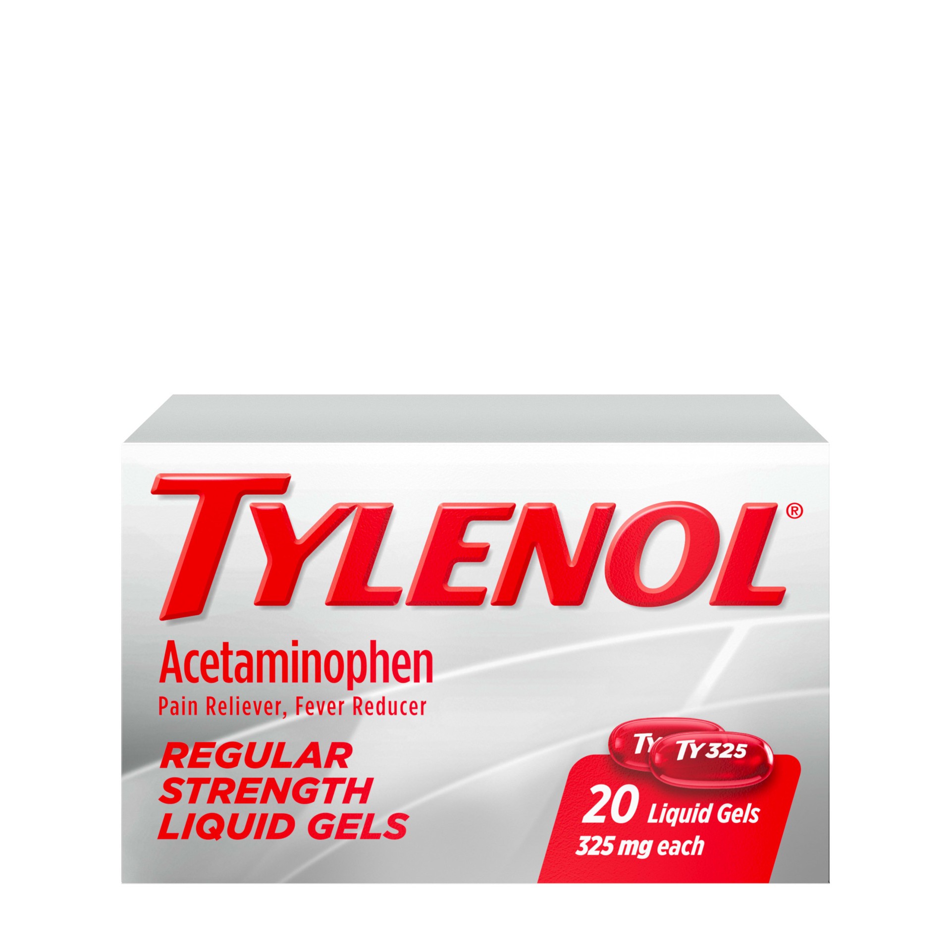 slide 1 of 6, Tylenol Regular Strength Liquid Gels with 325 mg of Acetaminophen, Pain Reliever & Fever Reducer in Liquid-Filled Capsules, 20 ct, 20 ct