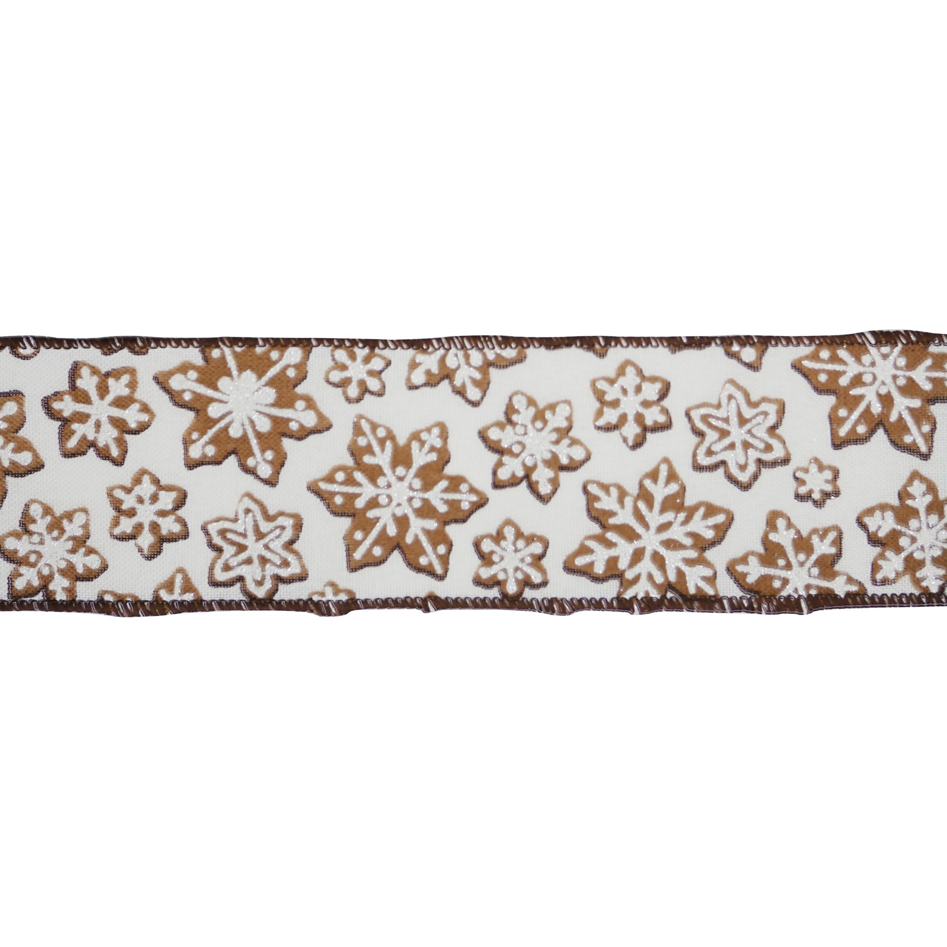 slide 2 of 3, 2.5" X 20ft. Brown & White Snowflakes Wired Ribbon By Celebrate It, 2.5 in x 20 ft