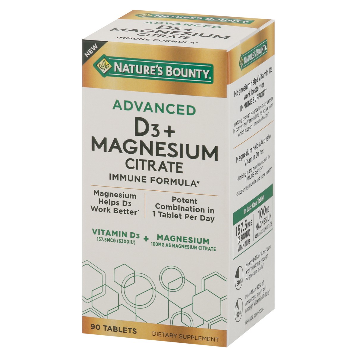 slide 2 of 10, Nature's Bounty Nature''s Bounty Advanced Vitamin D3 with Magnesium Citrate, Immune and Bone Supplement Tablets, 6300 IU + 100mg, 90 ct
