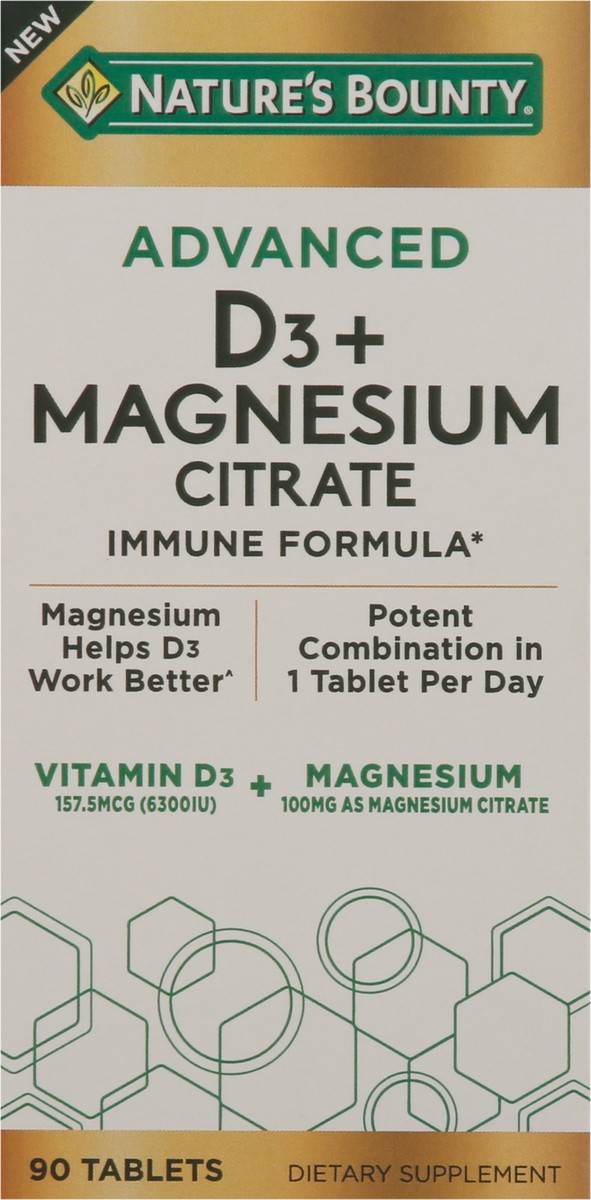 slide 3 of 10, Nature's Bounty Nature''s Bounty Advanced Vitamin D3 with Magnesium Citrate, Immune and Bone Supplement Tablets, 6300 IU + 100mg, 90 ct