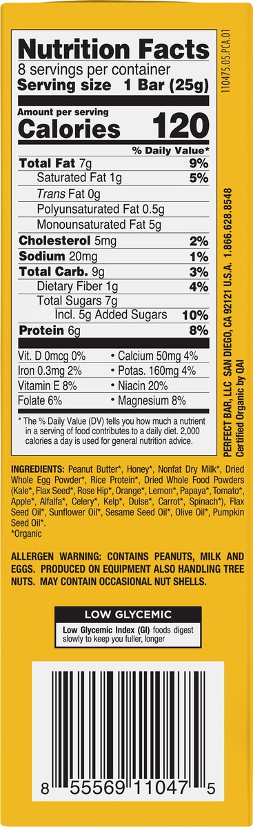 slide 7 of 9, Perfect Bar Mini Gluten-Free Peanut Butter Protein Bar, Organic, 8 count, .88 oz, 8 ct
