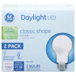 Ge Lighting Lights Bulb, Led, Daylight, Classic Shape, 9 Watts, 2 Pack