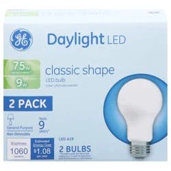 Ge Lighting Lights Bulb, Led, Daylight, Classic Shape, 9 Watts, 2 Pack