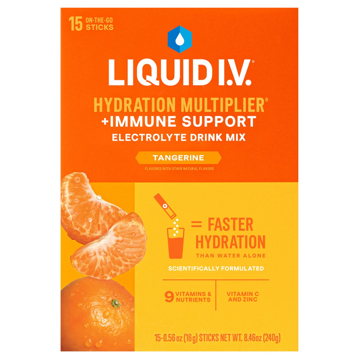 slide 1 of 4, Liquid I.V. Hydration Multiplier +Immune Support - Tangerine - Hydration Powder Packets | Electrolyte Powder Drink Mix | Convenient Single-Serving Sticks | Non-GMO | 15 Sticks, 8.46 oz