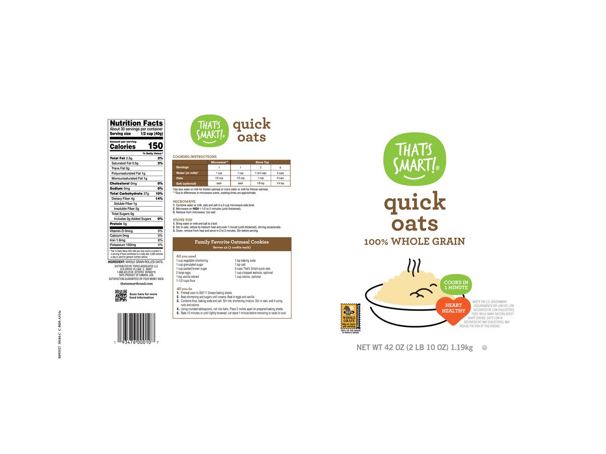 slide 14 of 15, That's Smart! 100% Whole Grain Quick Oats, 42 oz