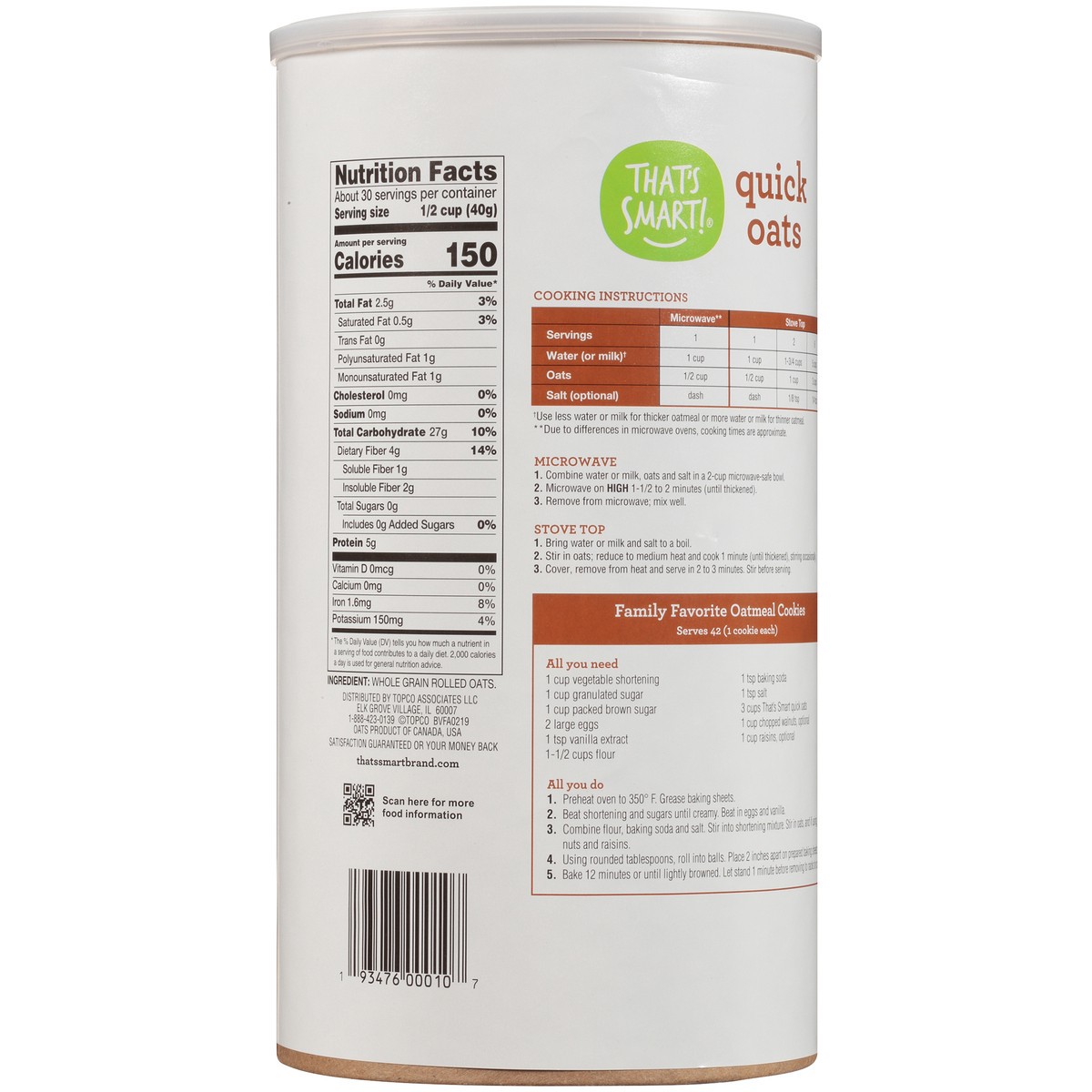 slide 9 of 15, That's Smart! 100% Whole Grain Quick Oats, 42 oz