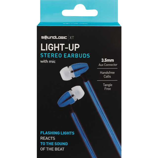 slide 1 of 1, LED Flashing Earbuds- Blue, 1 ct