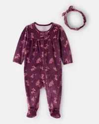 Carter's Baby Girl 2-Piece Floral DreamPlush Long-Sleeve Snug Fit Sleep & Play Pajamas - Maroon NB