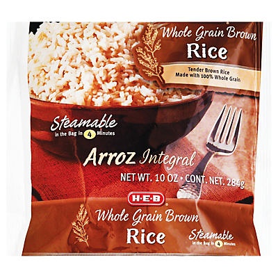 slide 1 of 1, H-E-B Steamable Whole Grain Brown Rice, 10 oz