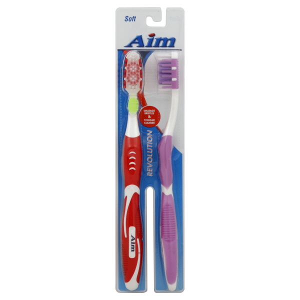slide 1 of 1, Aim Revolution Soft Toothbrushes, 2 ct