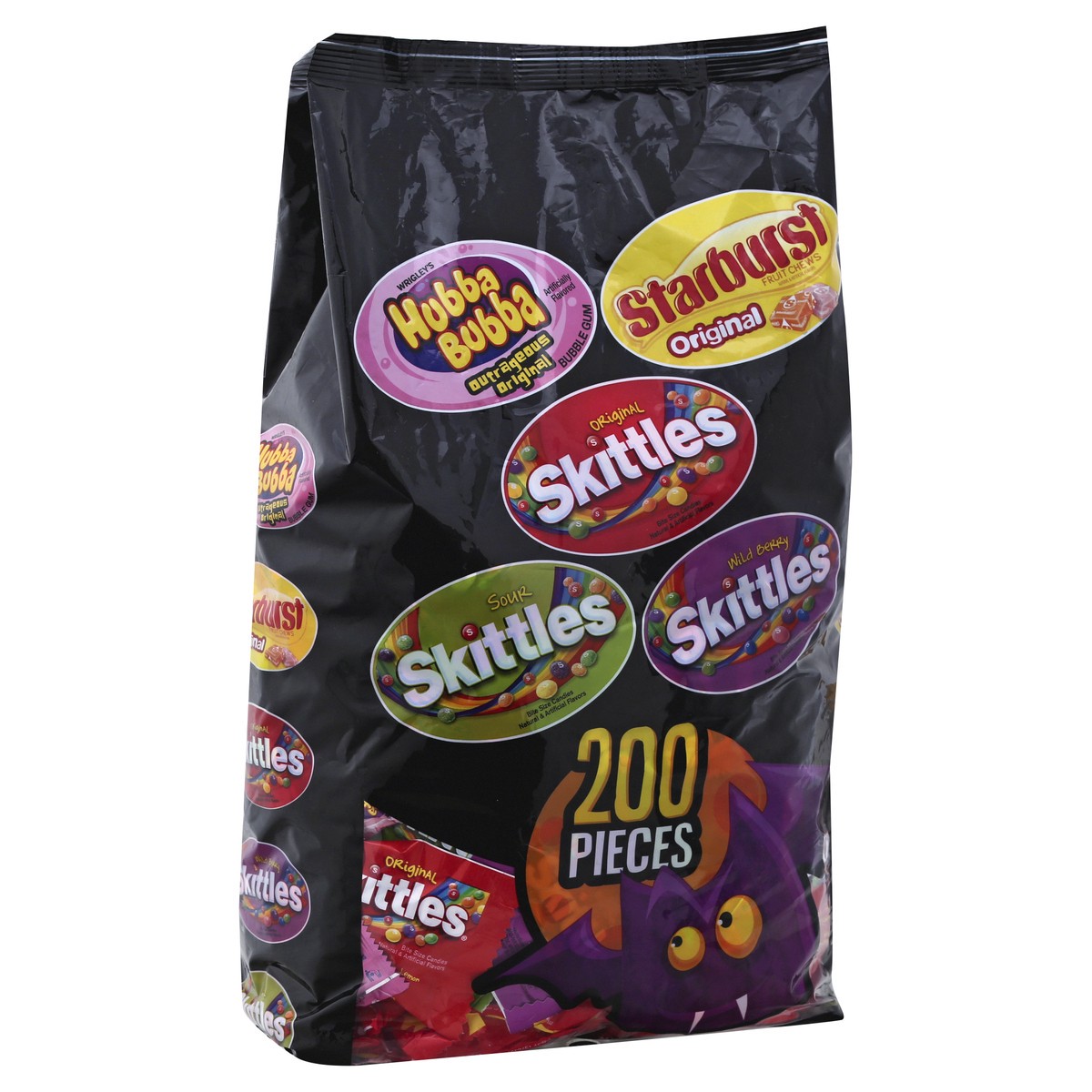 slide 2 of 10, Wrigley's Skittles, Starburst, and Hubba Bubba Gum Halloween Candy Bag, 200 Fun Size Pieces, 82.98 ounces, 82.98 oz