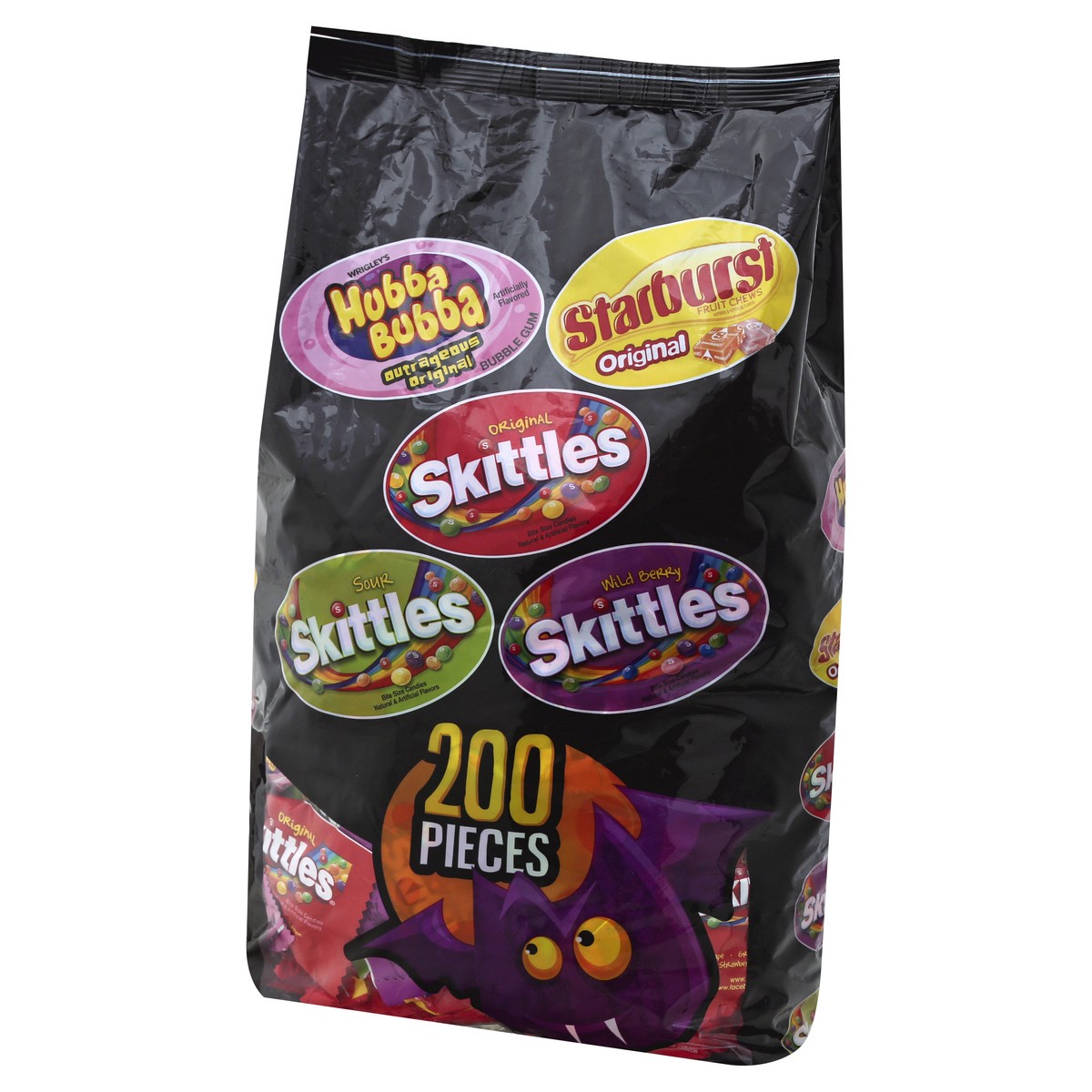 slide 3 of 10, Wrigley's Skittles, Starburst, and Hubba Bubba Gum Halloween Candy Bag, 200 Fun Size Pieces, 82.98 ounces, 82.98 oz