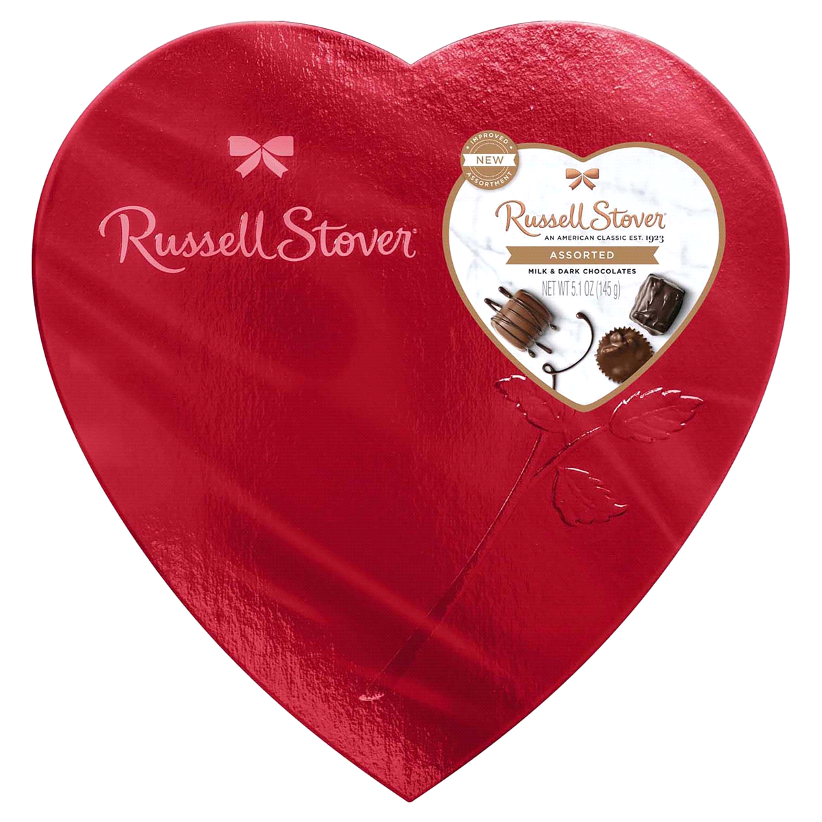 slide 1 of 1, Russell Stover Assorted Milk & Dark Chocolates Valentine Heart Gift Box, 5.1 oz